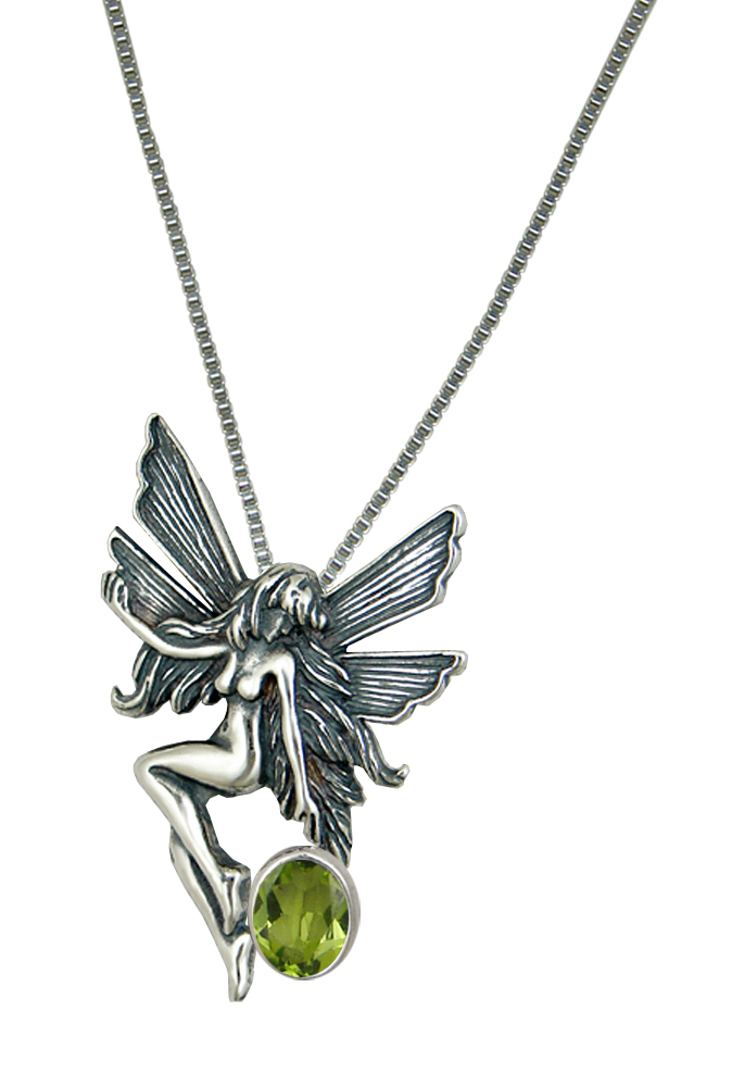 Sterling Silver Victorian "White Rock" Fairy Pendant With Peridot